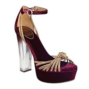 Guess Burgundy Velvet Peekaboo Platform Heels (Size 6)